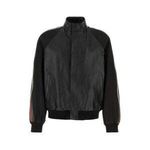 Gucci Men Black Leather Bomber Jacket